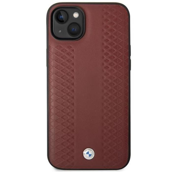 BMW - BMW iPhone 14 Mobilskal Läder Diamond Pattern - Burgundy