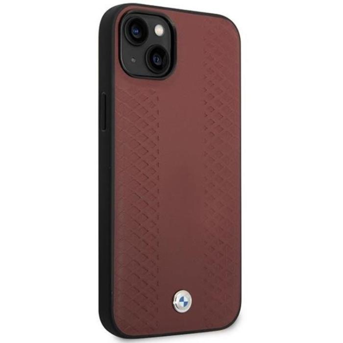 BMW - BMW iPhone 14 Mobilskal Läder Diamond Pattern - Burgundy