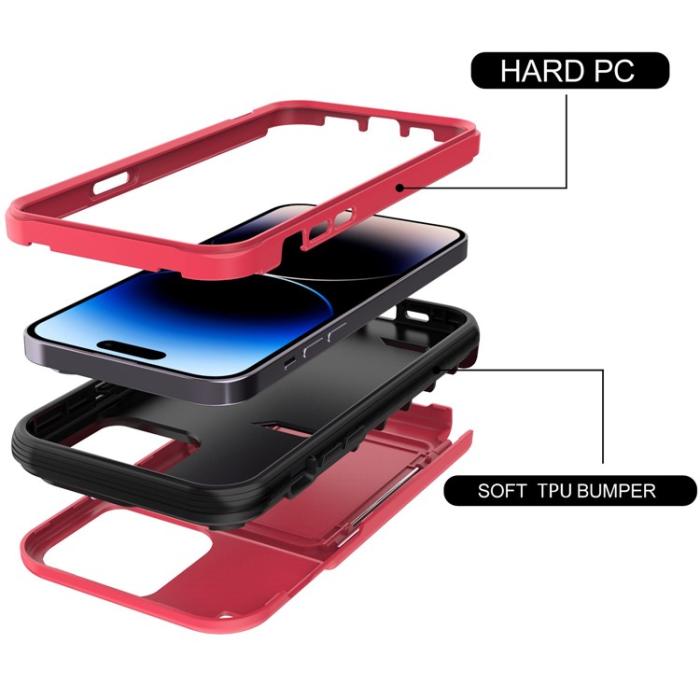 OEM - iPhone 14 Skal Korthållare Mirror Kickstand - Röd