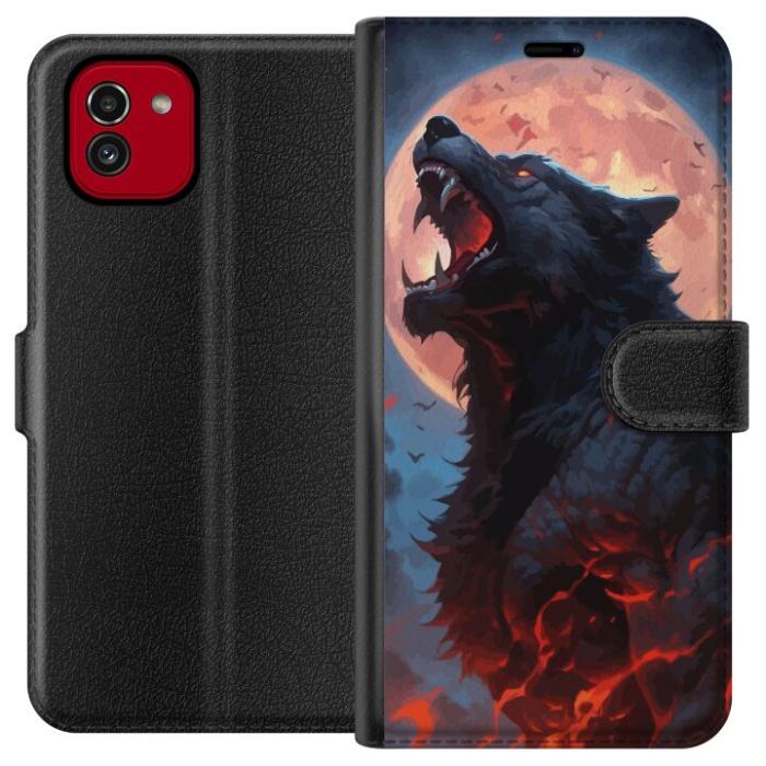 iSecrets - Plånboksfodral till Samsung Galaxy A03 med Ylande varg