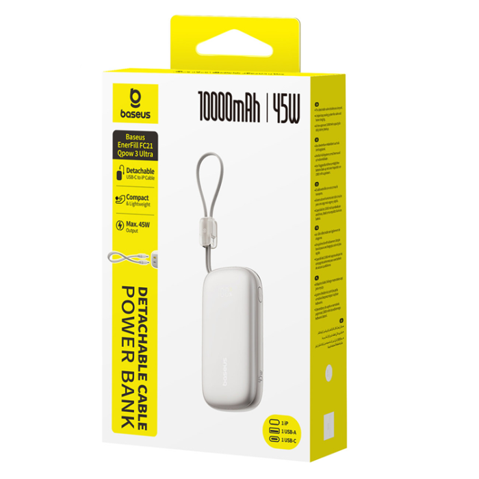BASEUS - Baseus Powerbank 10000mAh 45W med USB-C till Lightning Kabel - Titanium