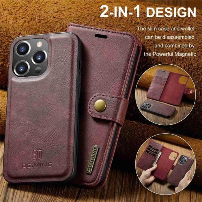 DG.MING - DG.MING iPhone 15 Pro Max Plånboksfodral Äkta Läder 2in1 - Röd