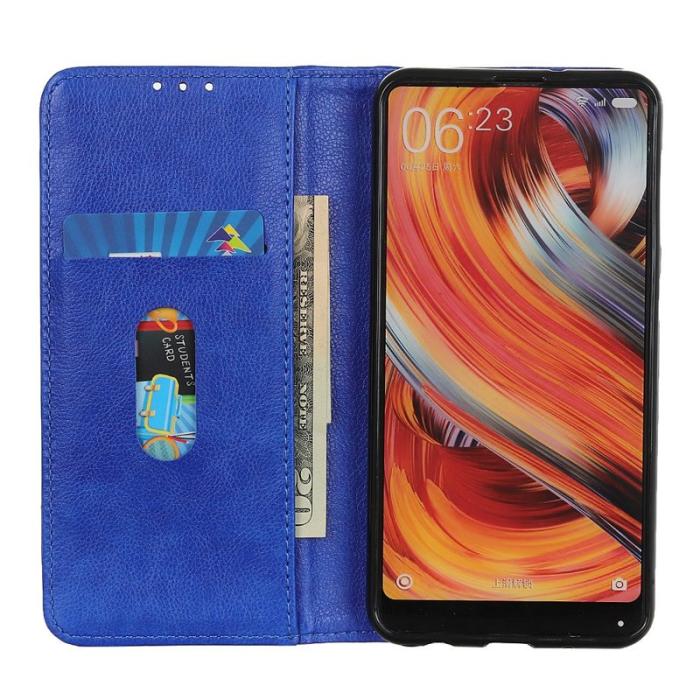 OEM - LITCHI Samsung Galaxy S26 Ultra Plånboksfodral Äkta läder- Blå