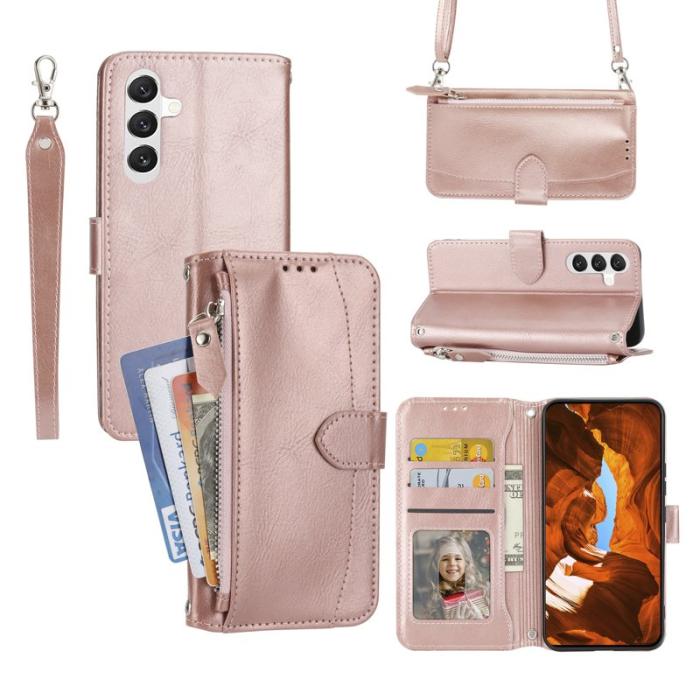 OEM - Samsung Galaxy S26 Plånboksfodral Dragkedja Konstläder - Roséguld