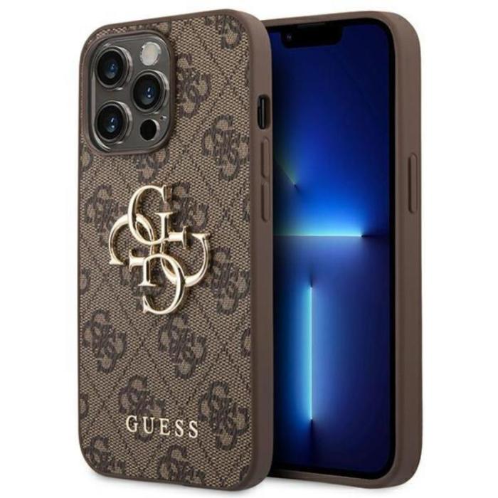 Guess - GUESS iPhone 14 Pro Skal Big Metall Logo - Brun