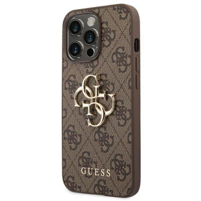 Guess - GUESS iPhone 14 Pro Skal Big Metall Logo - Brun