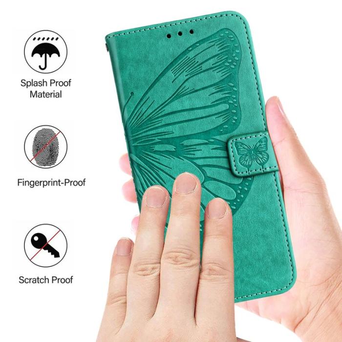 OEM - Samsung Galaxy S26 Ultra Plånboksfodral Konstläder Fjärilsimprint - Grön