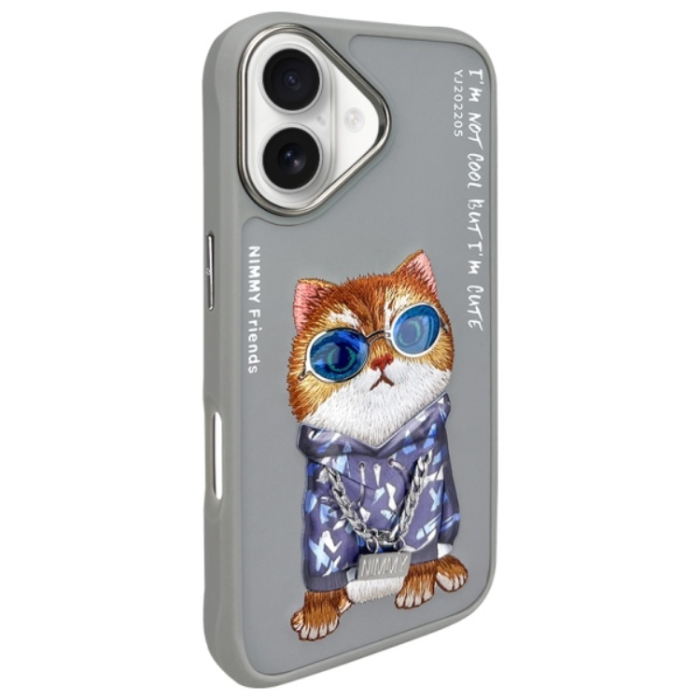 NIMMY - Nimmy iPhone 16 Mobilskal Glasses Cool Cat - Grå