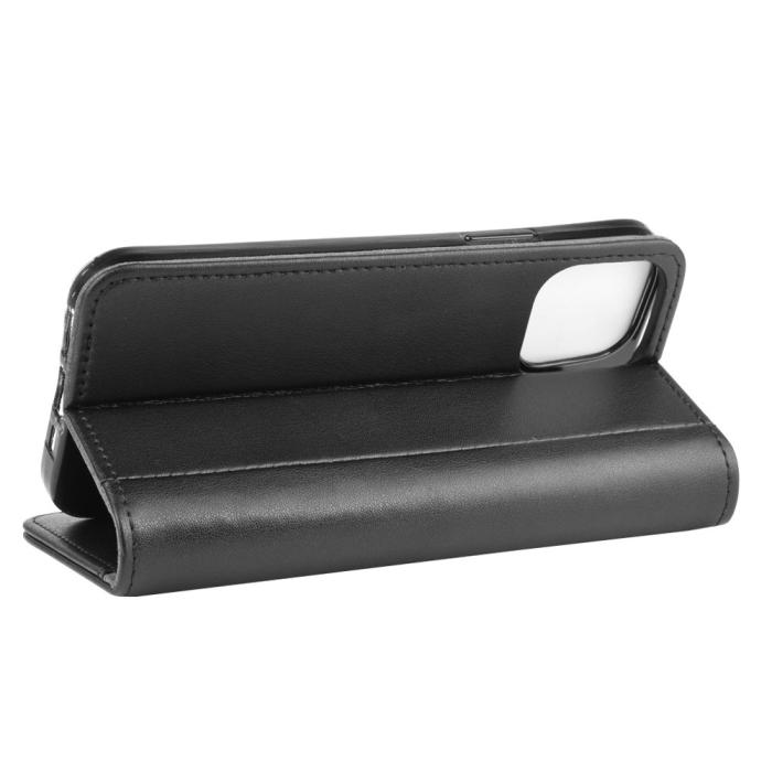OEM - Äkta Läder Plånboksfodral iPhone 12 & 12 Pro - Svart