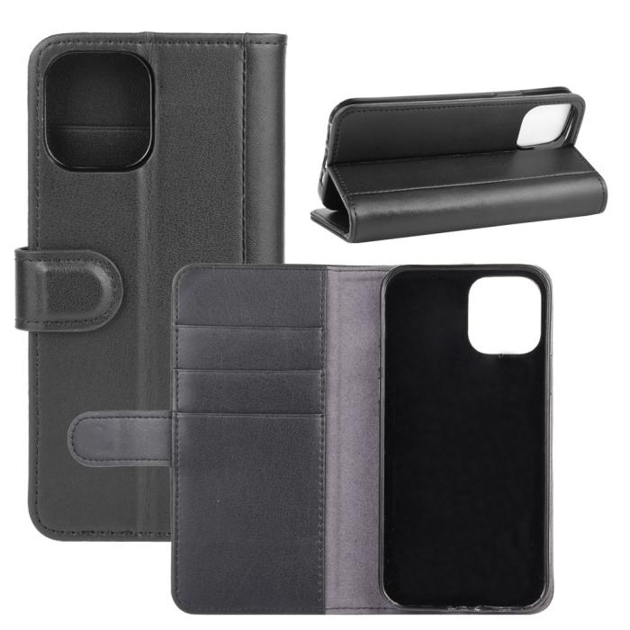 OEM - Äkta Läder Plånboksfodral iPhone 12 & 12 Pro - Svart