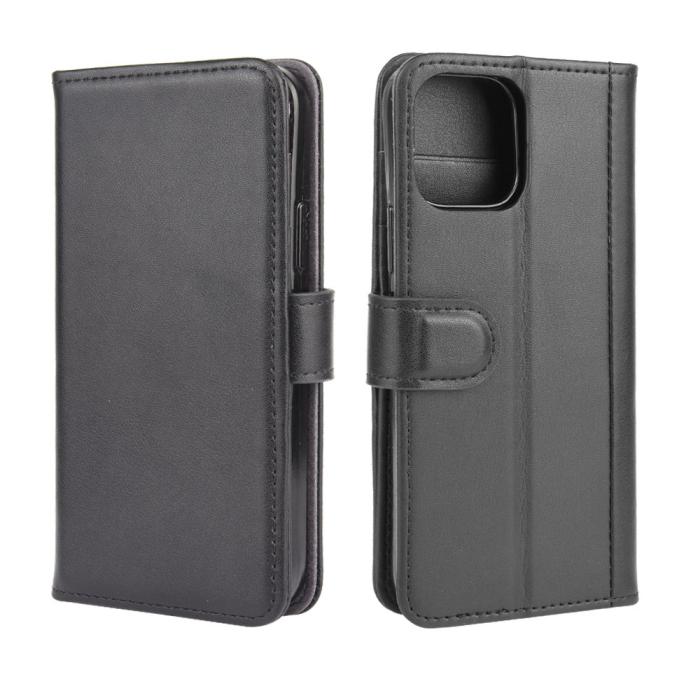 OEM - Äkta Läder Plånboksfodral iPhone 12 & 12 Pro - Svart