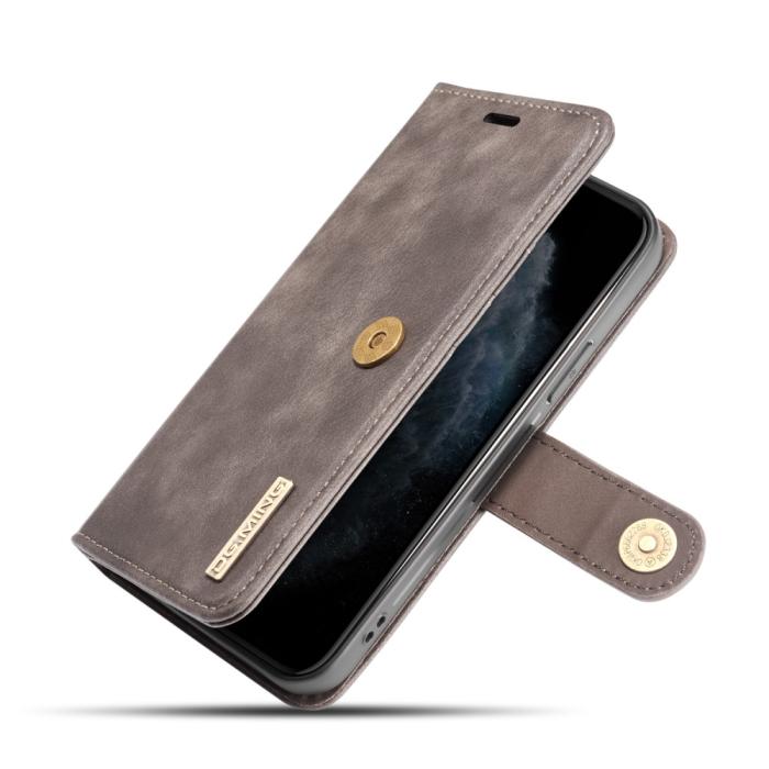 DG.MING - DG.MING avtagbart äkta Läder Plånboksfodral iPhone 12 & 12 Pro - Grå