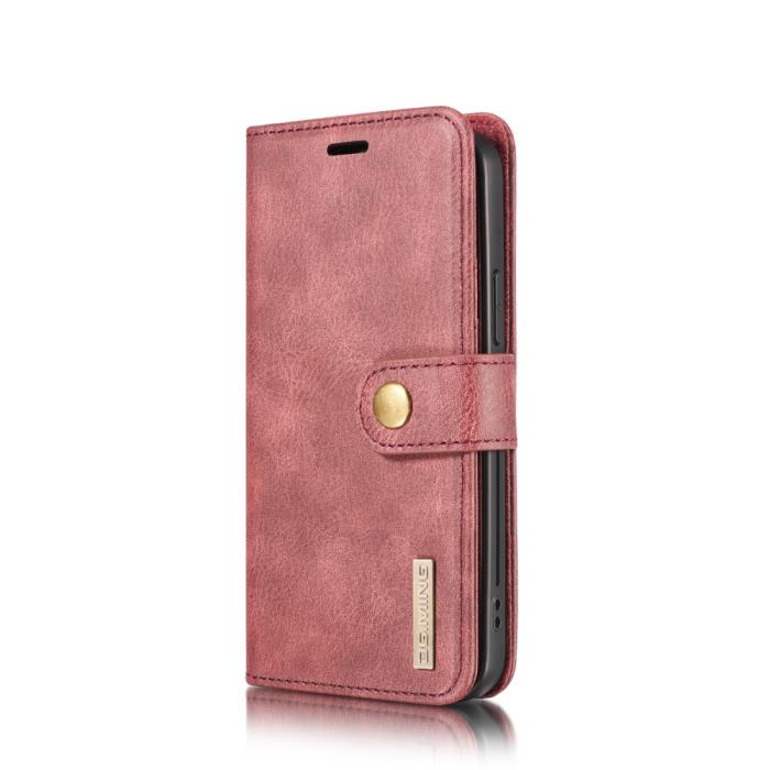UTGATT1 - DG.MING Detachable Äkta Läder Plånboksfodral iPhone 12 & 12 Pro - Röd