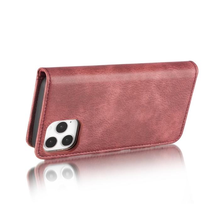 UTGATT1 - DG.MING Detachable Äkta Läder Plånboksfodral iPhone 12 & 12 Pro - Röd
