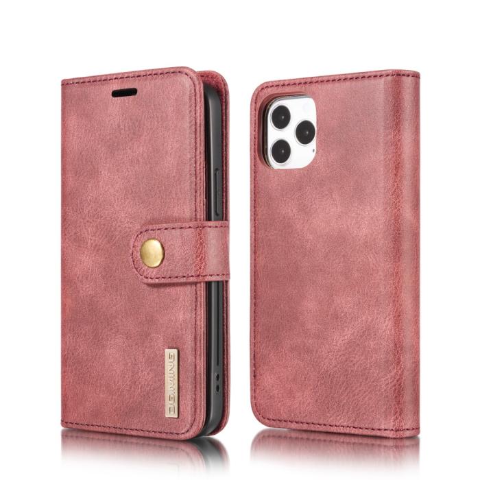 UTGATT1 - DG.MING Detachable Äkta Läder Plånboksfodral iPhone 12 & 12 Pro - Röd