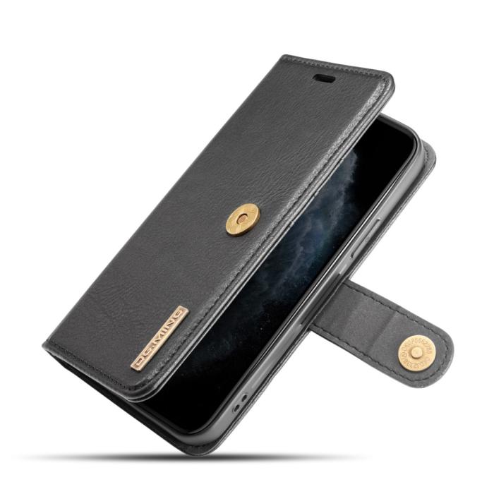 DG.MING - DG.MING avtagbart äkta Läder Plånboksfodral iPhone 12 & 12 Pro - Svart