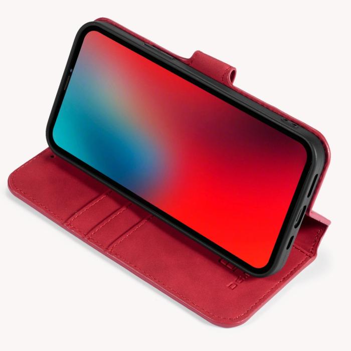 DG.MING - DG.MING Retro Läder Plånboksfodral iPhone 12 & 12 Pro - Röd