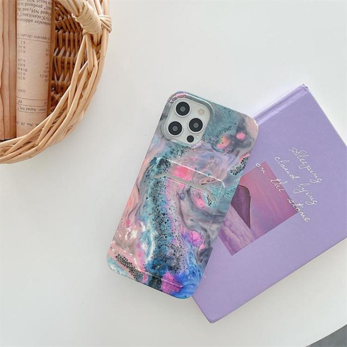 OEM - Korthållare Skal iPhone 13 - Grön Marble
