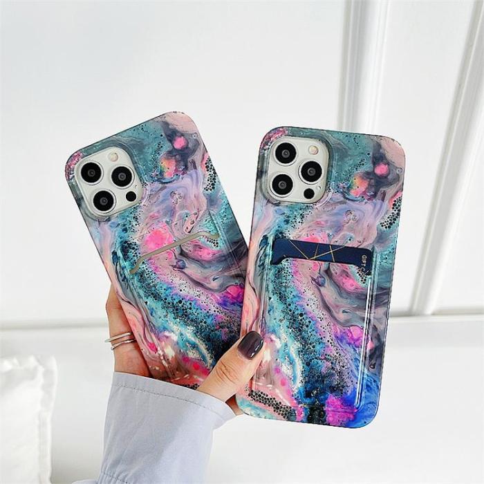 OEM - Korthållare Skal iPhone 13 - Grön Marble