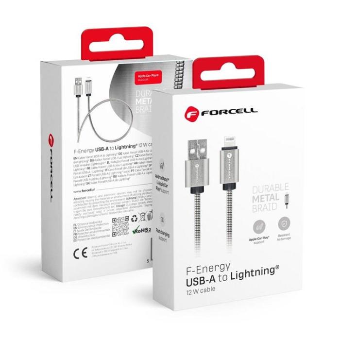 Forcell - Forcell USB-A till Lightning kabel C236 1m - Silver
