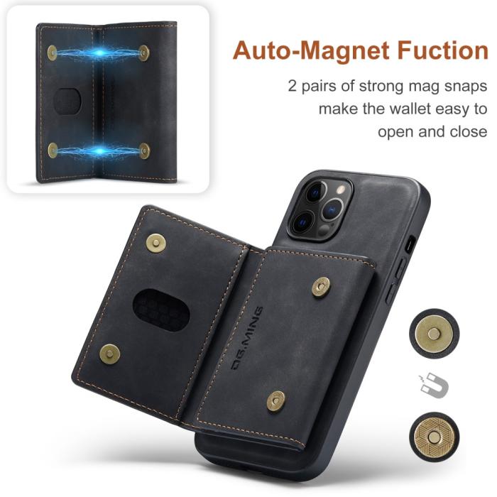 DG.MING - DG.MING iPhone 12 & 12 Pro Tri-fold Wallet Med Kickstand - Svart