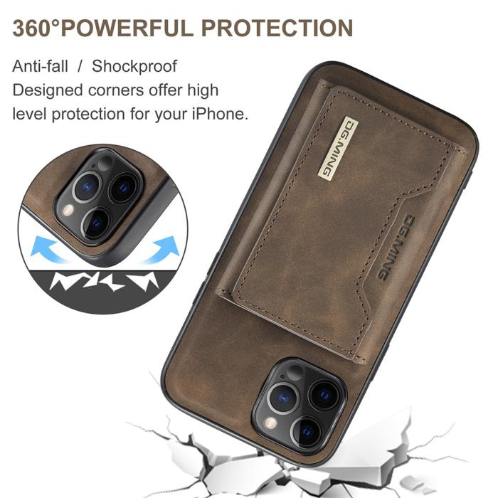 UTGATT1 - DG.MING iPhone 12 & 12 Pro Tri-fold Wallet Med Kickstand - Coffee