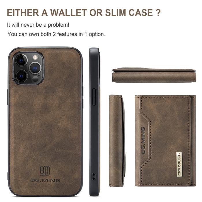 UTGATT1 - DG.MING iPhone 12 & 12 Pro Tri-fold Wallet Med Kickstand - Coffee
