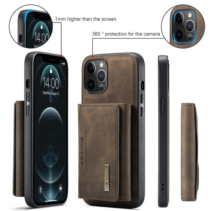 UTGATT1 - DG.MING iPhone 12 & 12 Pro Tri-fold Wallet Med Kickstand - Coffee