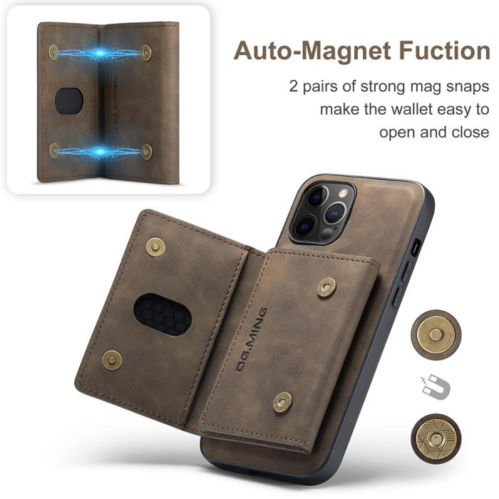 UTGATT1 - DG.MING iPhone 12 & 12 Pro Tri-fold Wallet Med Kickstand - Coffee