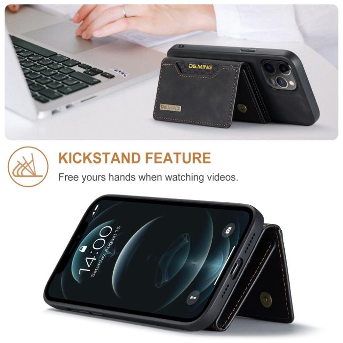 DG.MING - DG.MING iPhone 12 & 12 Pro Tri-fold Wallet Med Kickstand - Svart