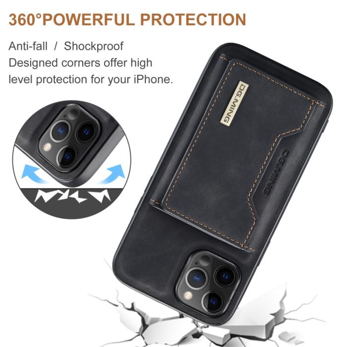 DG.MING - DG.MING iPhone 12 & 12 Pro Tri-fold Wallet Med Kickstand - Svart