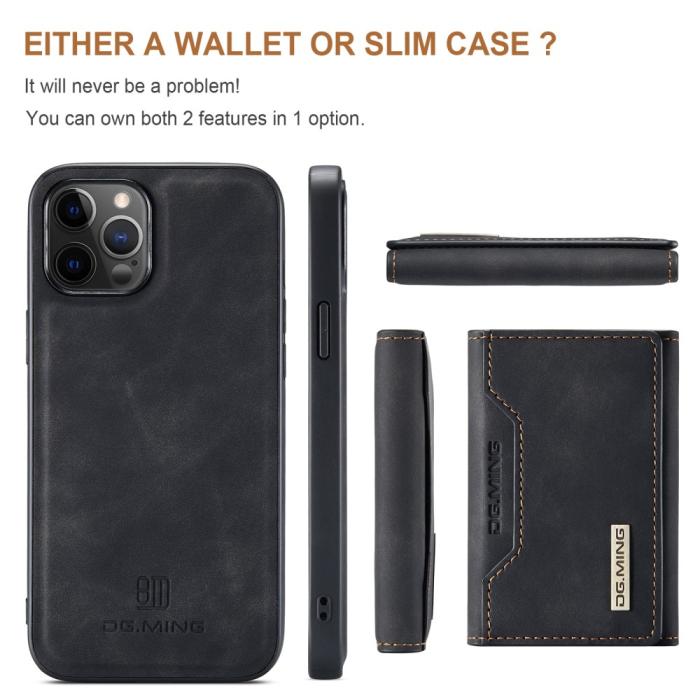 DG.MING - DG.MING iPhone 12 & 12 Pro Tri-fold Wallet Med Kickstand - Svart