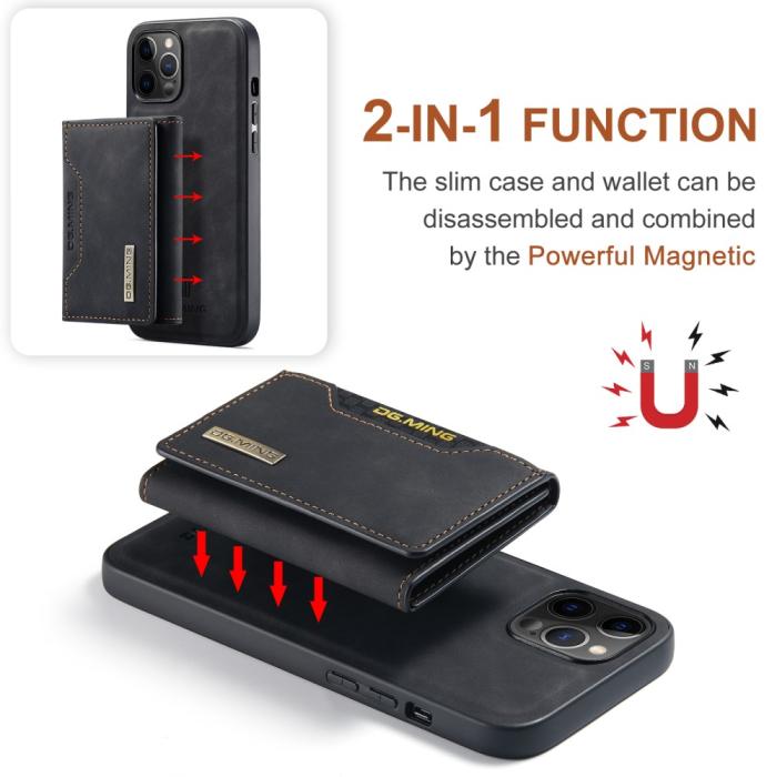 DG.MING - DG.MING iPhone 12 & 12 Pro Tri-fold Wallet Med Kickstand - Svart
