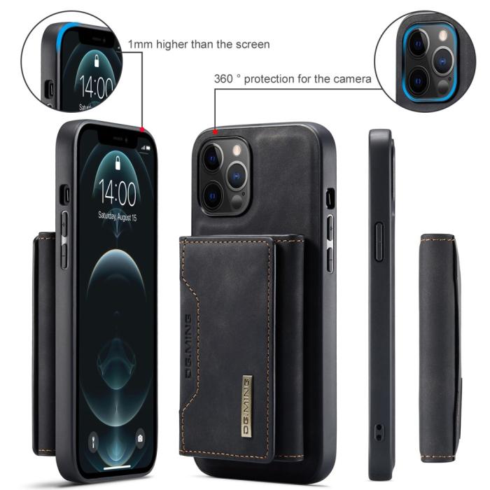 DG.MING - DG.MING iPhone 12 & 12 Pro Tri-fold Wallet Med Kickstand - Svart