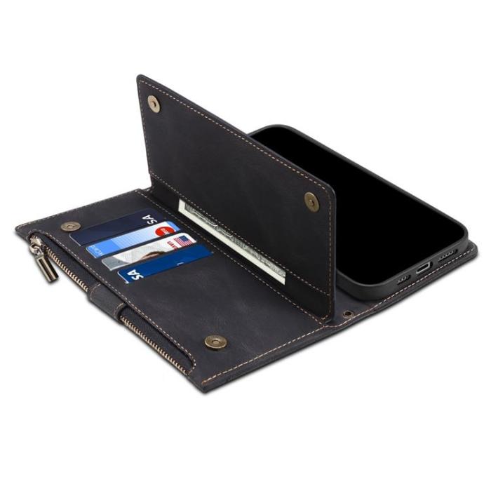 OEM - iPhone 14 Plus Plånboksfodral Flap Zipper Strap - Svart