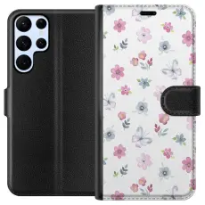 Gustaf - Pl&aring;nboksfodral till Samsung Galaxy S24 Ultra med Blommor och fj&auml;rillar
