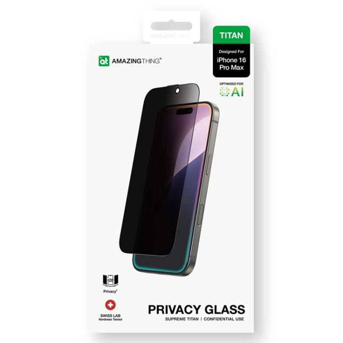 AmazingThing - AmazingThing iPhone 16 Plus Härdat Glas Skärmskydd Privacy - Svart