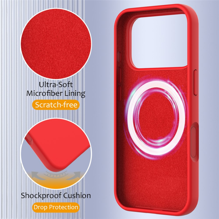 A-One Brand - iPhone 17 Pro Max Mobilskal MagSafe Silikon Anti-Drop - Röd