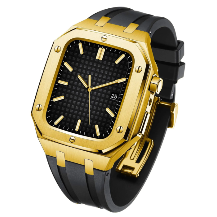 A-One Brand - Apple Watch 4/5/6/SE (44mm) Luxury Band Armor Stainless Steel - Guld/Svart