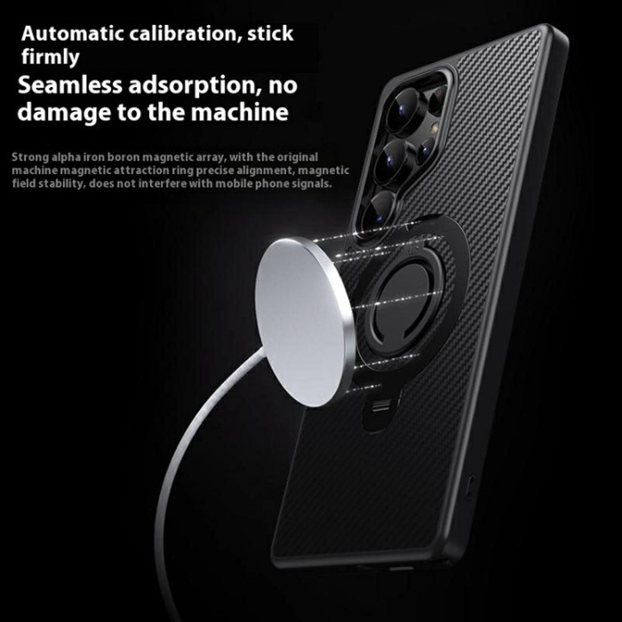 A-One Brand - Galaxy S25 Ultra Mobilskal MagSafe Carbon Fiber Kickstand - Grå