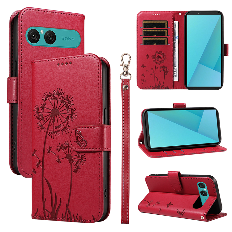 Sony Xperia 10 VII Plånboksfodral Strap Dandelion Läder - Röd | 2353 | AlltMobil