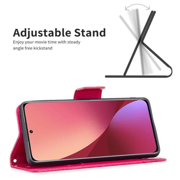 OEM - Butterfly Imprinted Plånboksfodral Xiaomi 12/12X - Magenta