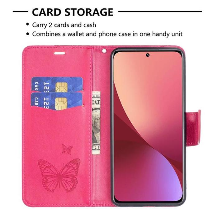 OEM - Butterfly Imprinted Plånboksfodral Xiaomi 12/12X - Magenta