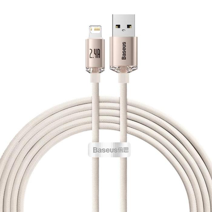 BASEUS - Baseus USB Till Lightning 2m Kabel 2.4A Crystal Shine - Rosa