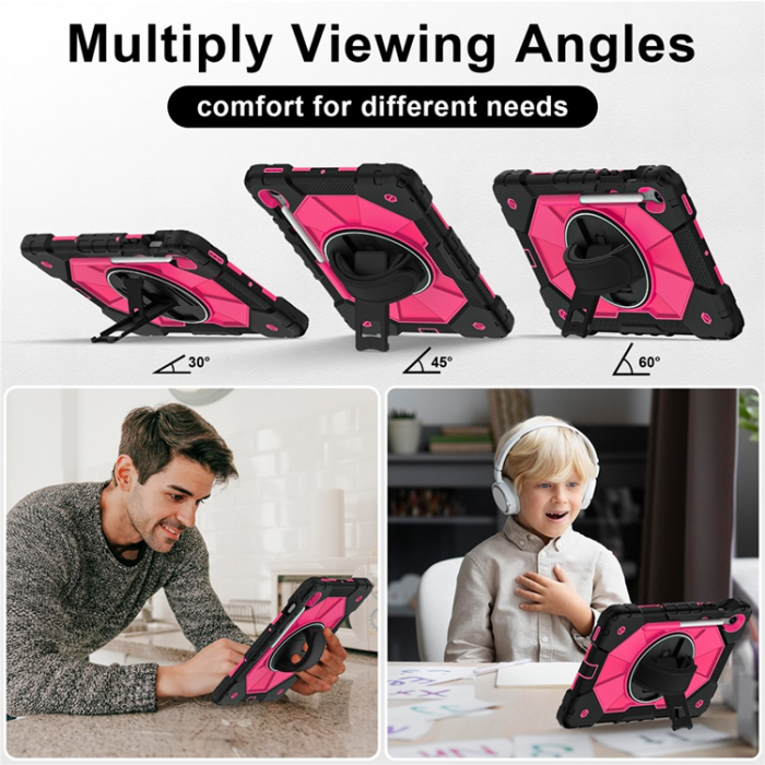 A-One Brand - Galaxy Tab S10 FE/S9 FE/S9 Skal Kickstand med Rem - Svart/Rosé
