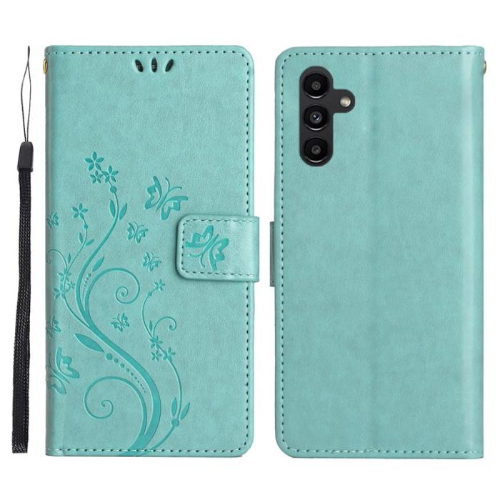OEM - Samsung Galaxy S26+ Plånboksfodral Konstläder Blomma Prägling - Blå
