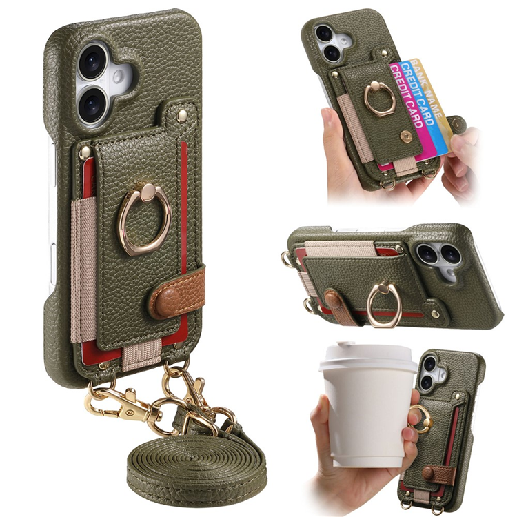 iPhone 16 Mobilskal med Korthållare Ring Kickstand - Grön (Midnattsgrön) | 2353 | AlltMobil