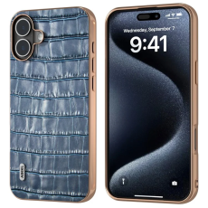 ABEEL - ABEEL iPhone 16 Plus Mobilskal Äkta läder Crocodile - Blå