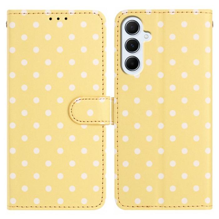 OEM - Samsung Galaxy A35 5G Fodral Äkta Läder Polka Dot - Gul