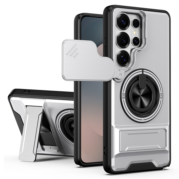 Galaxy S26 Ultra Mobilskal MagSafe med Camera Lens Slider Ringhållare - Silver (Silver) | 2353 | AlltMobil